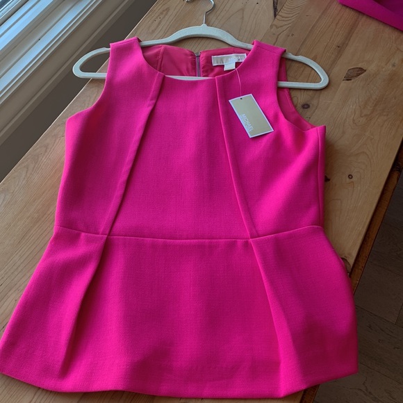 NWT 🌸 Michael Kors Hot Neon Barbicore Barbie 💕 Pink Peplum Flare Hem Top Sz 2 - Picture 16 of 16